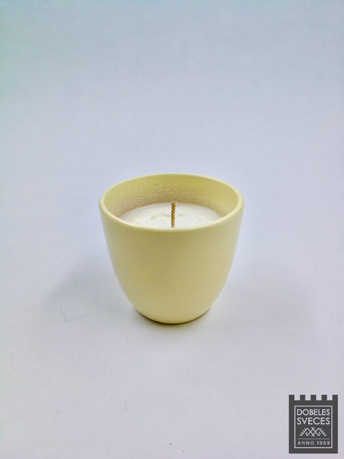 JAUNUMS! Rapša vaska svece vieglā keramikas glāzē ar PAČŪLIJAS aromātu. 