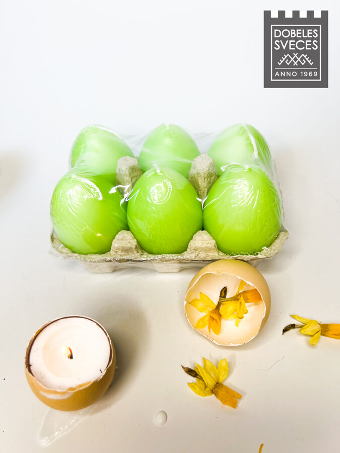 Presēta parafīna pulvera figūrsveces - laima zaļas olas, olu kastītē