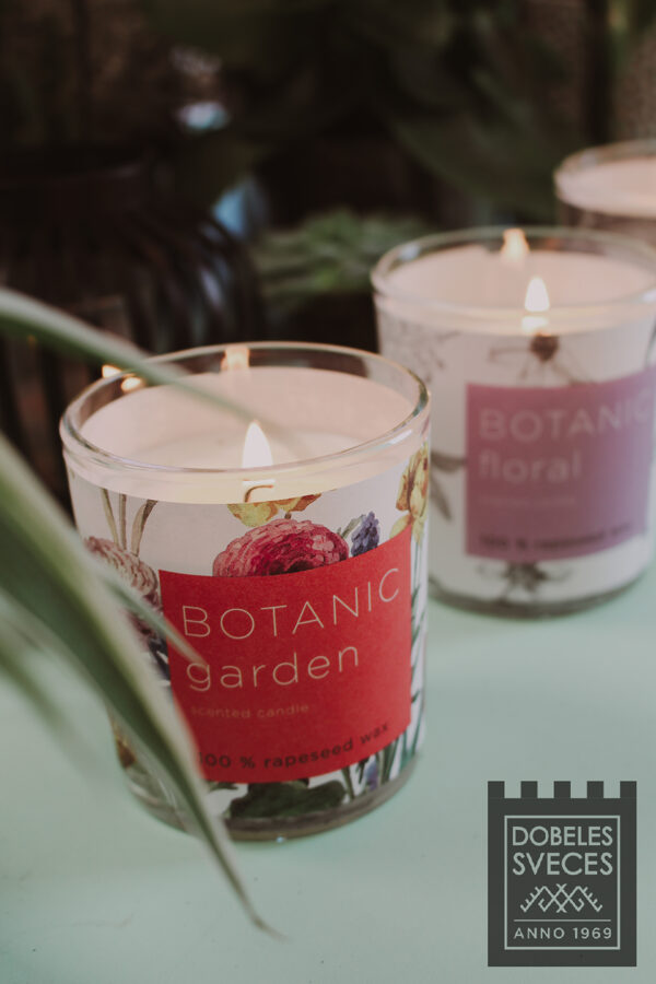 "BOTANIC" sērijas 100% rapša vaska svece "DĀRZS" ar ziedu aromātu