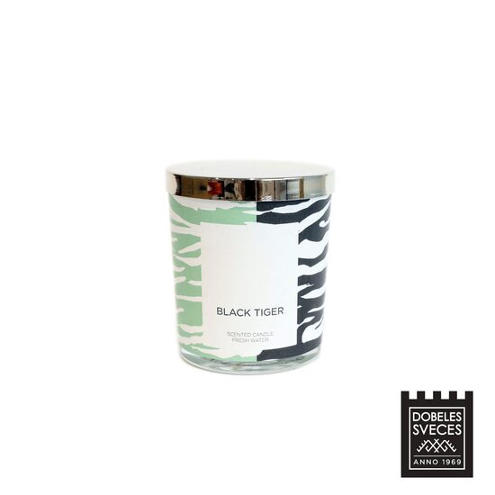 100 % rapša vaska svece “MELNAIS TĪĢERIS I” ar svaigu "Fresh water" aromātu
