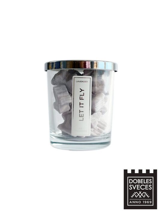 Lavandas aromāta gaisa atsvaidzinātājs stikla traukā ar metāla vāciņu