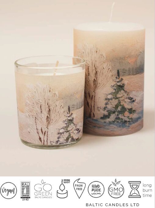 "Ziemas rīts" - 100 % rapša vaska svece ar ziemīgu aromātu stikla glāzē